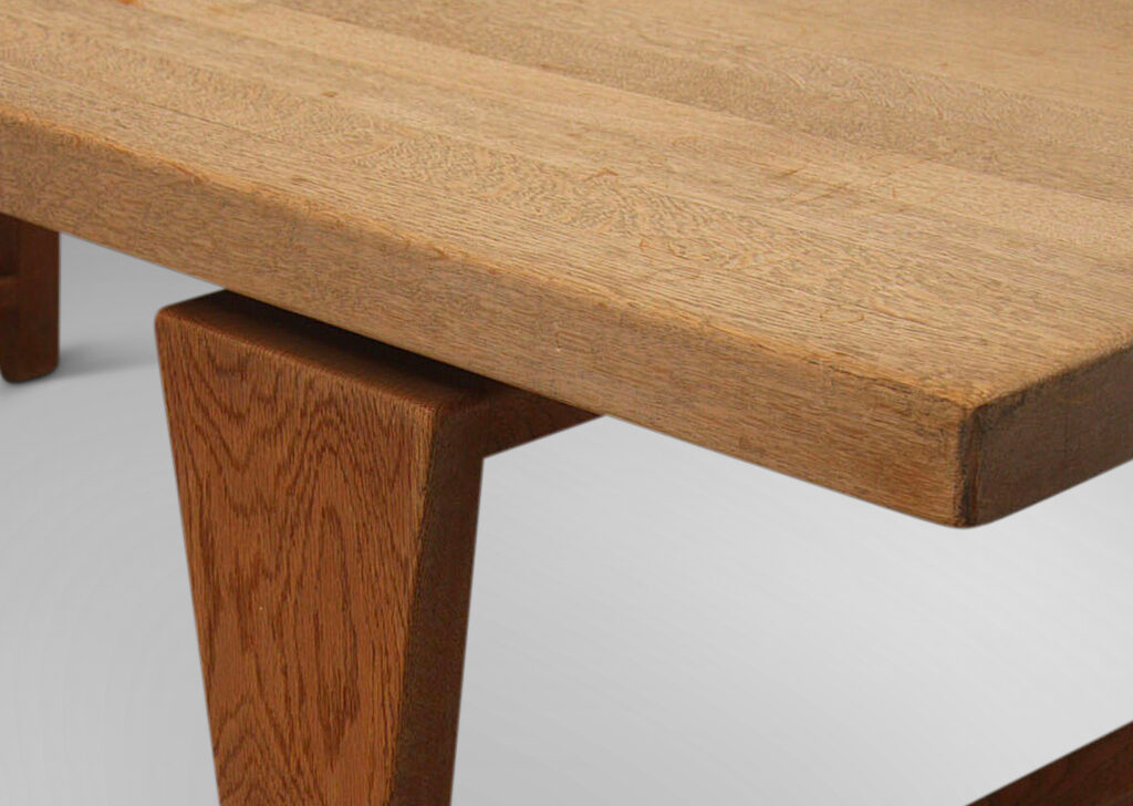 Gallery BAC floating rectangular top with inverted triangle legs; solid oak