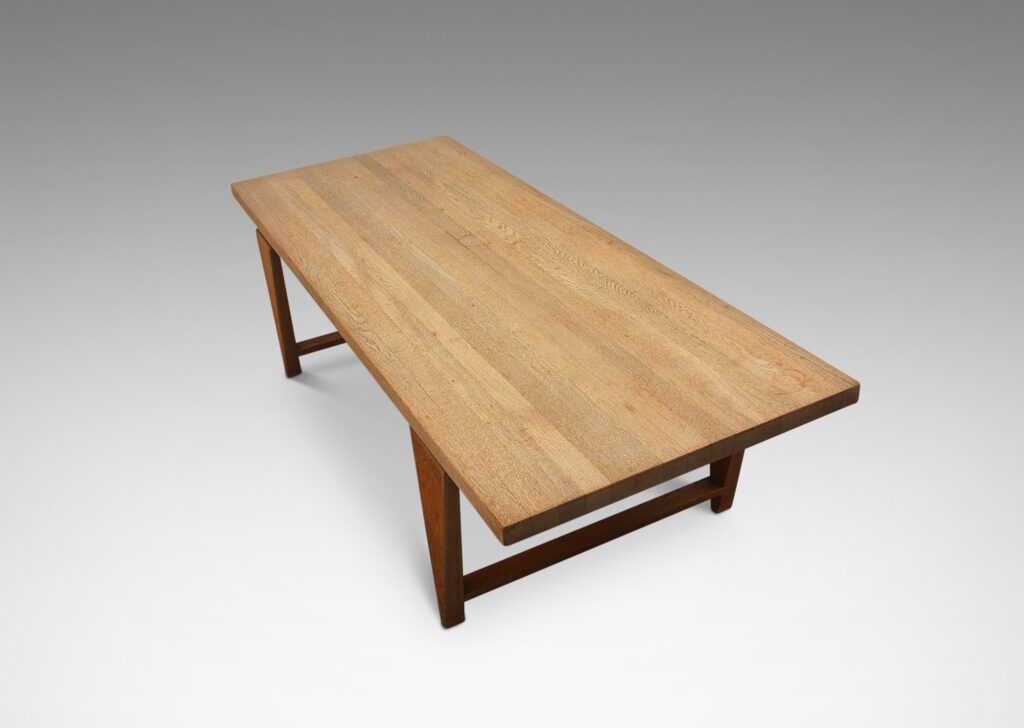 Gallery BAC floating rectangular top with inverted triangle legs; solid oak