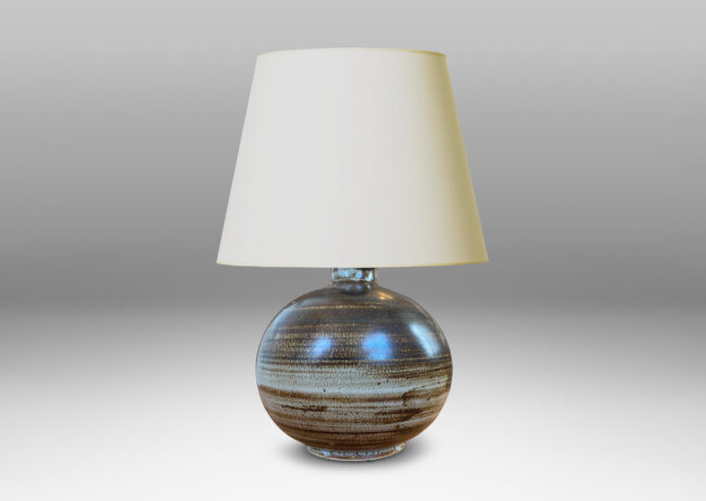 Gallery BACplump globe form, glazed in a straie brown over pale taupe; stoneware