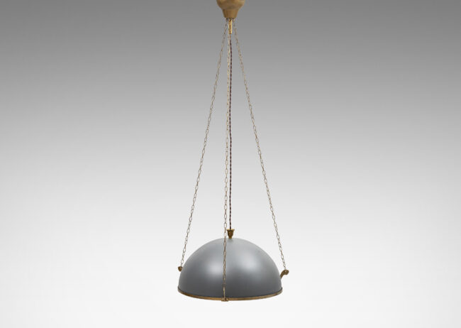 Gallery BAC dome form lacquered in steel gray on the outside, and gold within, held aloft on a supporting frame