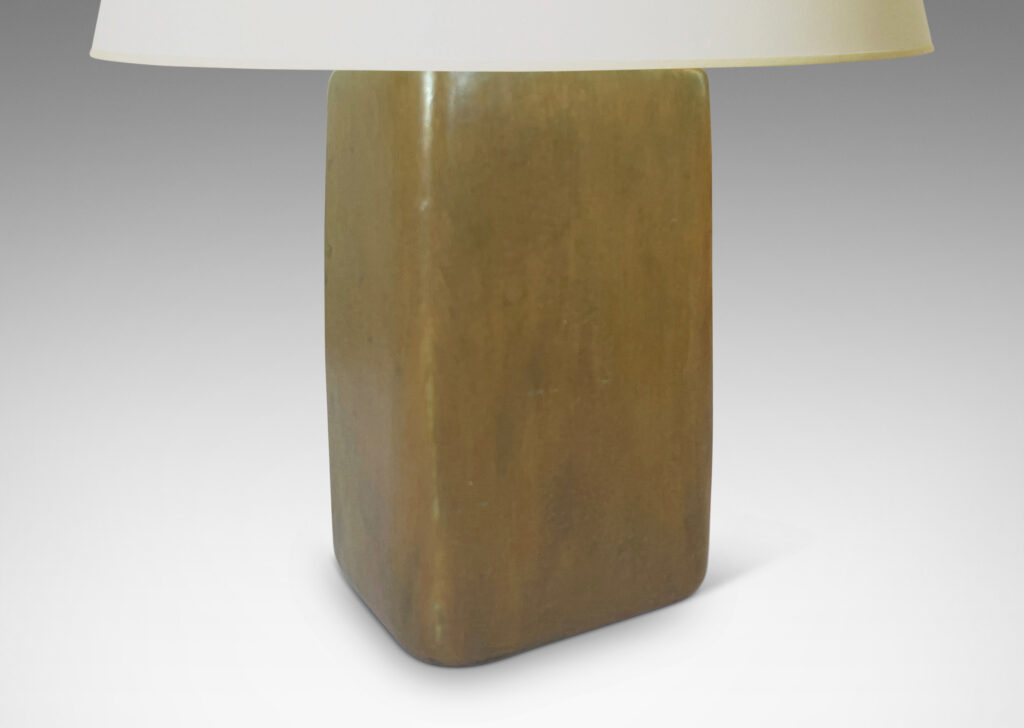 Gallery BAC rectangular box form with soft organic lines, glazed in dappled sandy brown; stoneware