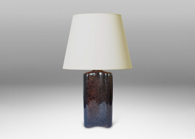 Gallery BAC tall undulating squared form, glazed in brown-red/rust; earthenware