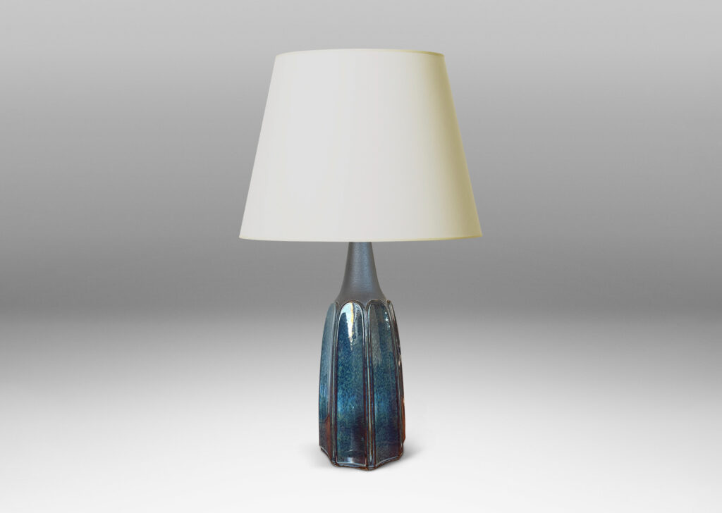 Gallery BAC organically modeled eight-sided form in luster blue and matte brown glazes