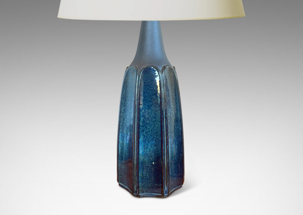 Gallery BAC organically modeled eight-sided form in luster blue and matte brown glazes