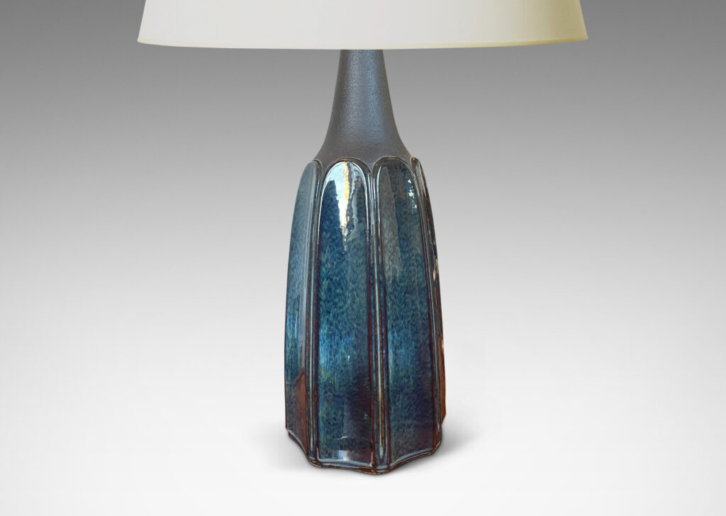 Gallery BAC organically modeled eight-sided form in luster blue and matte brown glazes