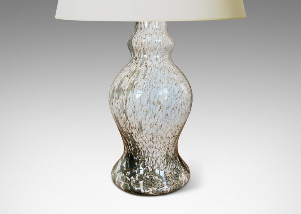 Gallery BAC baluster forms in hand-blown glass with dynamic organic patterning in white and green-gray