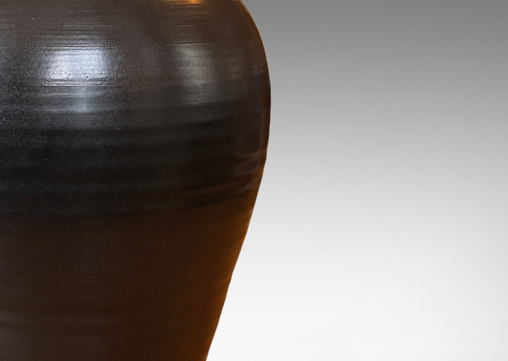 Gallery BAC classic tapered form with subtle throwing ridge texture, glazed in a rich espresso brown with eggshell finish