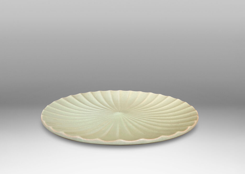 Gallery BAC low profile sculpted with radial scallops, glazed in a subtle pale celadon