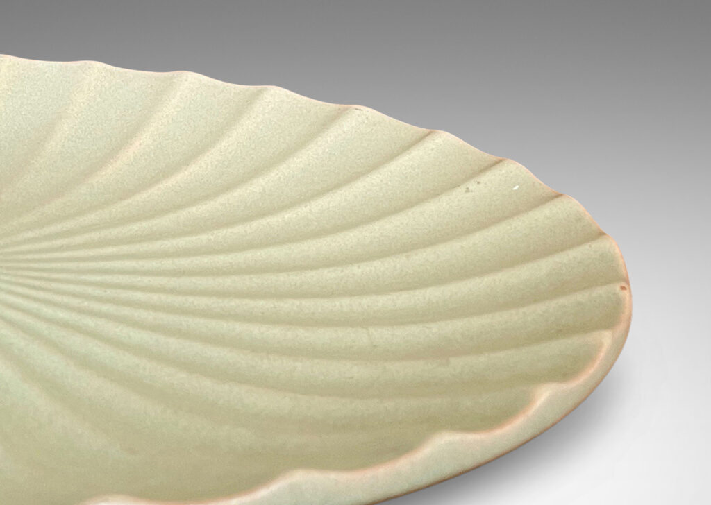 Gallery BAC low profile sculpted with radial scallops, glazed in a subtle pale celadon