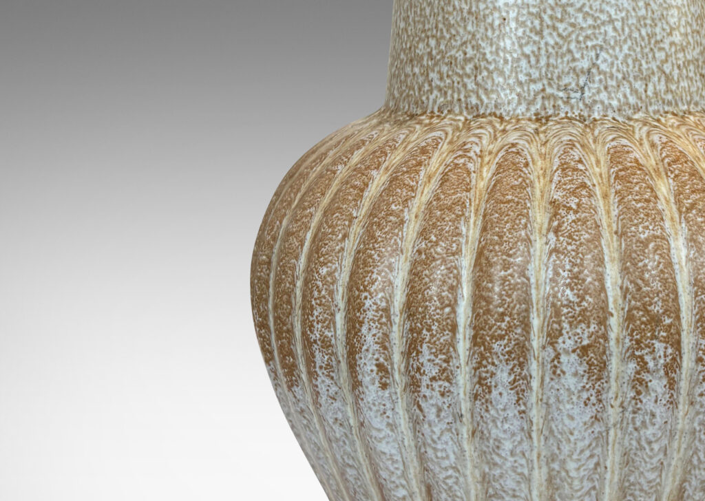 Gallery BAC jug form with lobed shoulder and wide mouth, in “Topas” (topaz) frothy sandy toned glaze