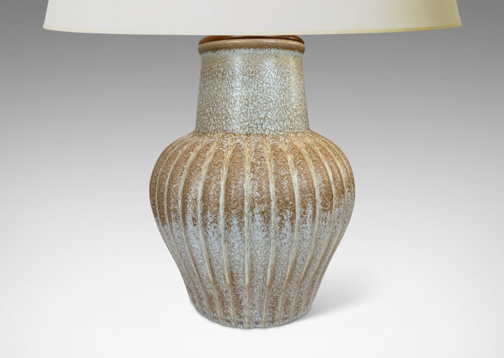 Gallery BAC jug form with lobed shoulder and wide mouth, in “Topas” (topaz) frothy sandy toned glaze