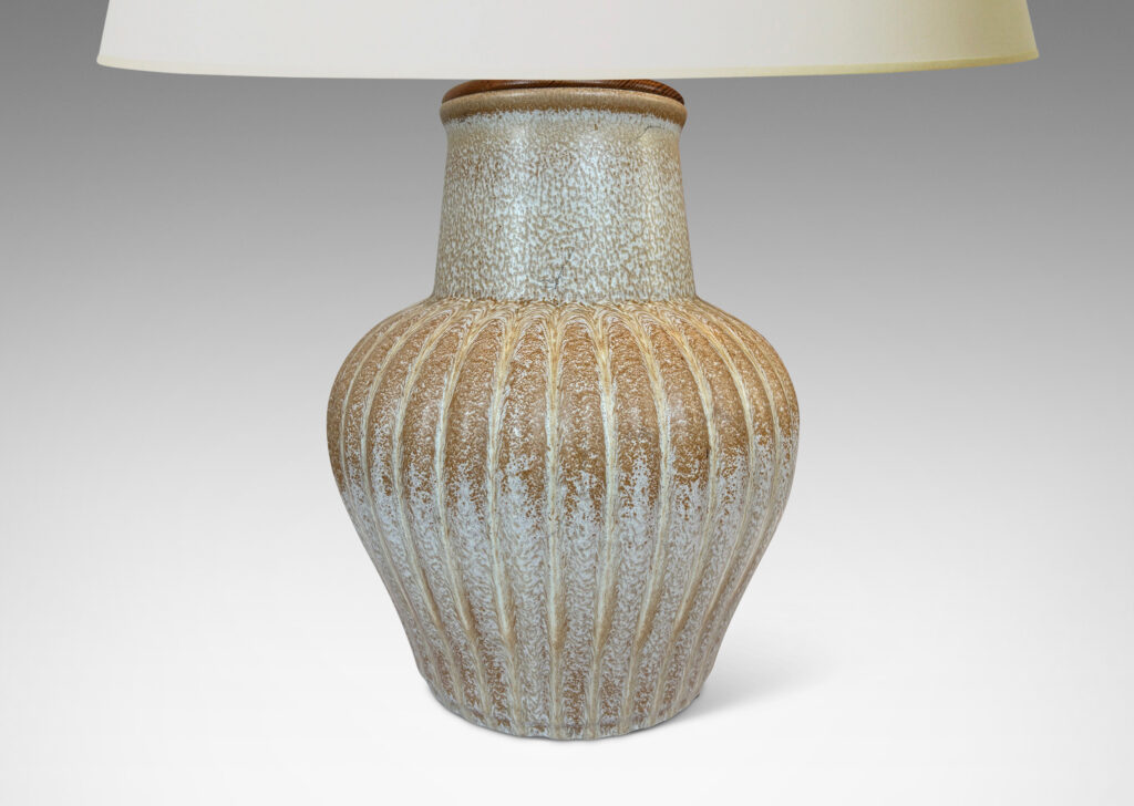 Gallery BAC jug form with lobed shoulder and wide mouth, in “Topas” (topaz) frothy sandy toned glaze