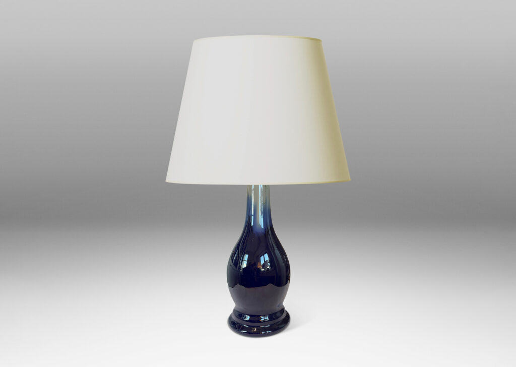 Gallery BAC notched pawn-like form with conical cap, glazed in mottled turquoise and azure tones with brown