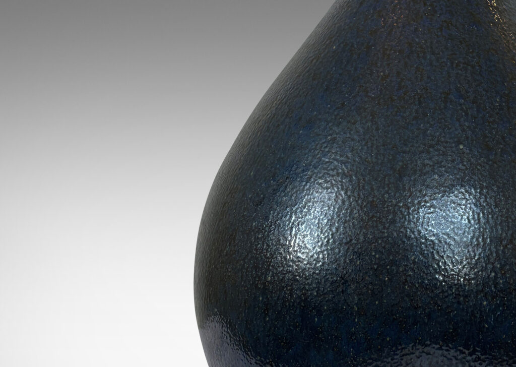 Gallery BAC drop form in gray-blue glaze; earthenware