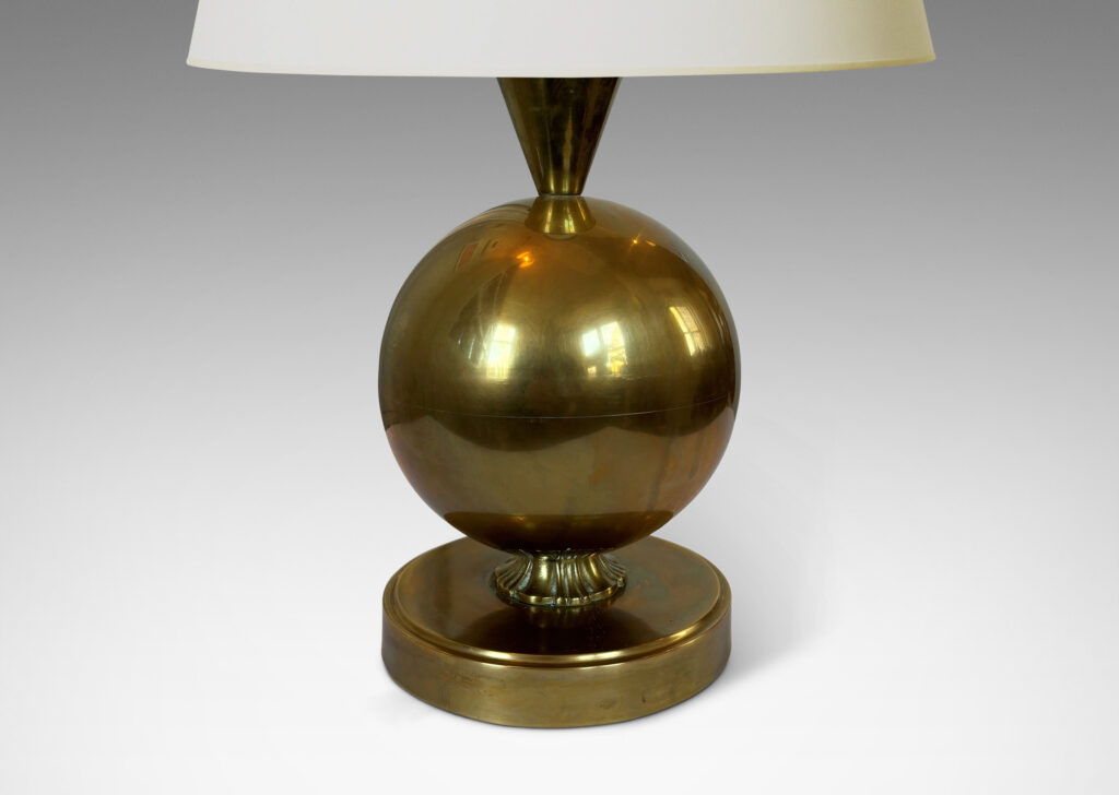 Gallery BAC baluster-like form with spherical body, disk base and tapered neck; brass