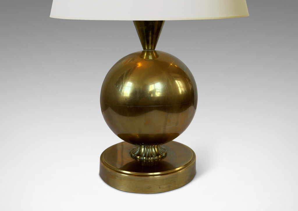 Gallery BAC baluster-like form with spherical body, disk base and tapered neck; brass