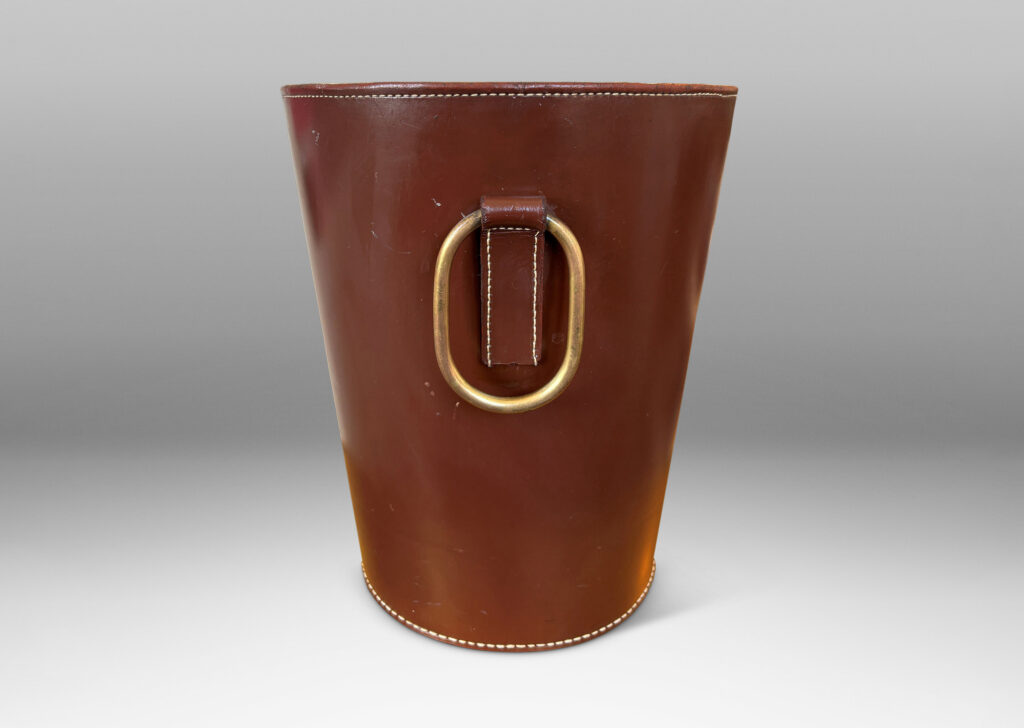 Gallery BAC tapered form in stitched cognac tinted leather with decorative oval ring