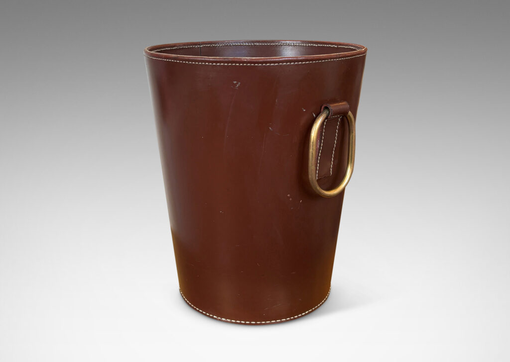 Gallery BAC tapered form in stitched cognac tinted leather with decorative oval ring