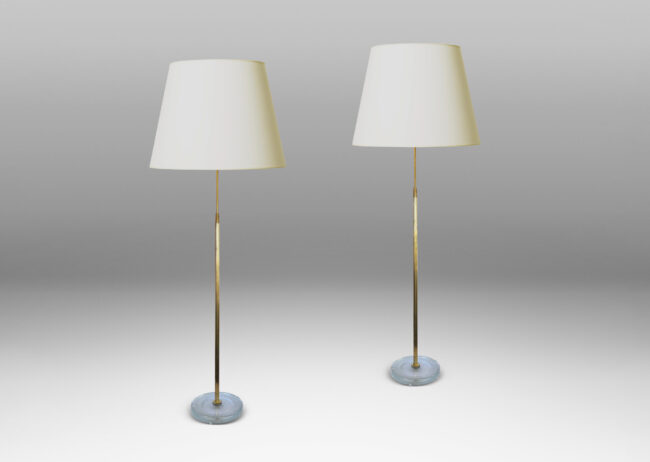 Gallery BAC slender reeded stands and textured disk bases; brass and glass