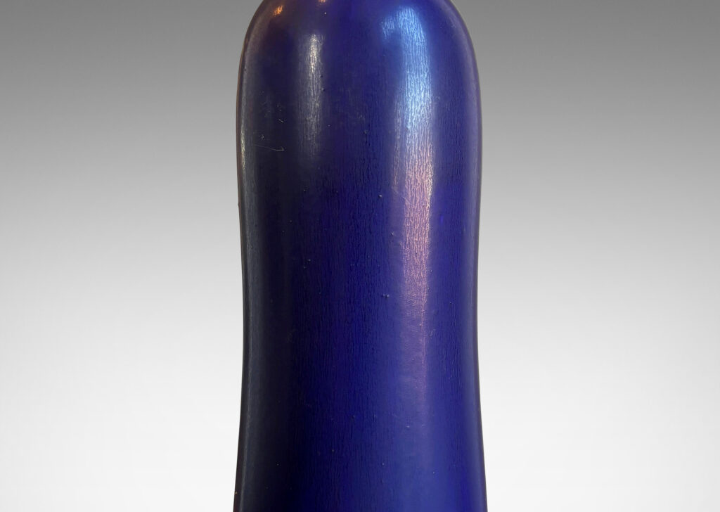 Gallery BAC organically modeled tall undulating gourd-like form glazed in a saturated lapis blue harefur