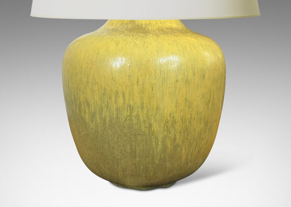 Gallery BAC organically modeled tapered form, glazed in yellow with harefur gray texture