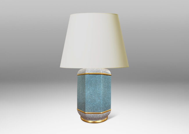 Gallery BAC eight-sided form glazed in white-gray and pale turquoise, with gilded band accents; porcelain