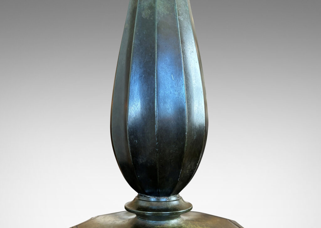 Gallery BAC large fluted drop form on a disk base; Disko alloy with bronze-evoking patination