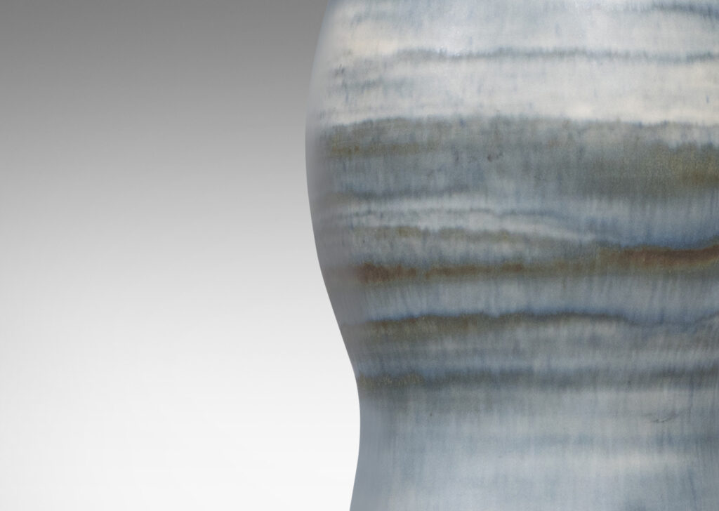Gallery BAC swelling torpedo-like form glazed in marvelous watery bands of tonal gray-blues