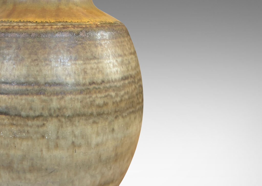 Gallery BAC ovoid form with coved neck, glazed in a watery green-gray with tan highlight circling the shoulders