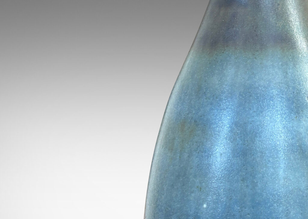 Gallery BAC swelling form with outstretched mouth, glazed in atmospheric bands of gray-blue