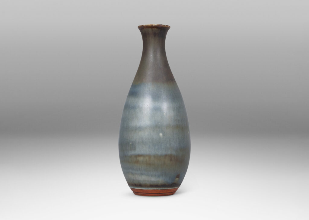 Gallery BAC swelling form with outstretched mouth, glazed in atmospheric bands of gray-blue