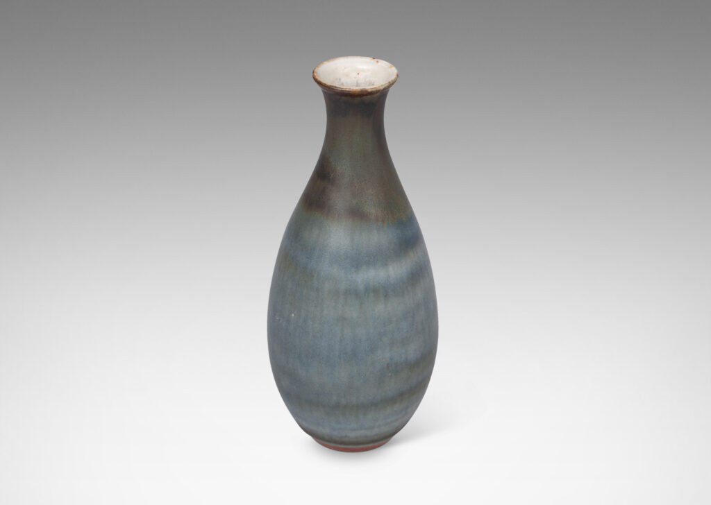 Gallery BAC swelling form with outstretched mouth, glazed in atmospheric bands of gray-blue