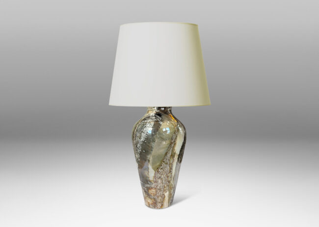 Gallery BAC classic tapered form, in a fine marble-like glazing in light brown and pale gray lusters