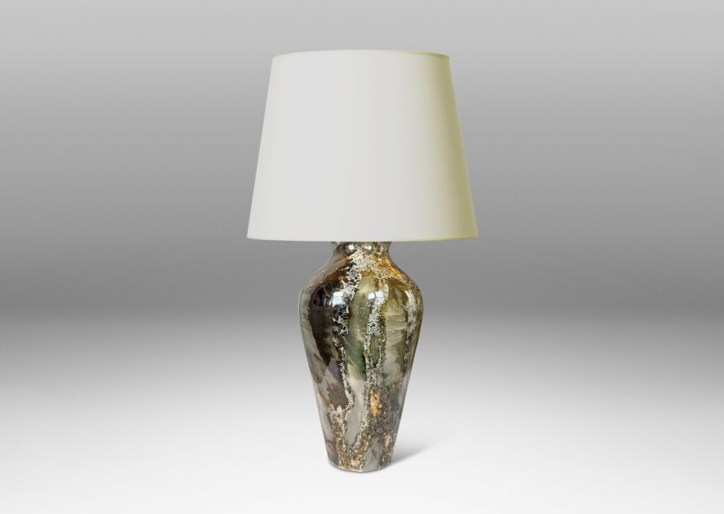 Gallery BAC classic tapered form, in a fine marble-like glazing in light brown and pale gray lusters