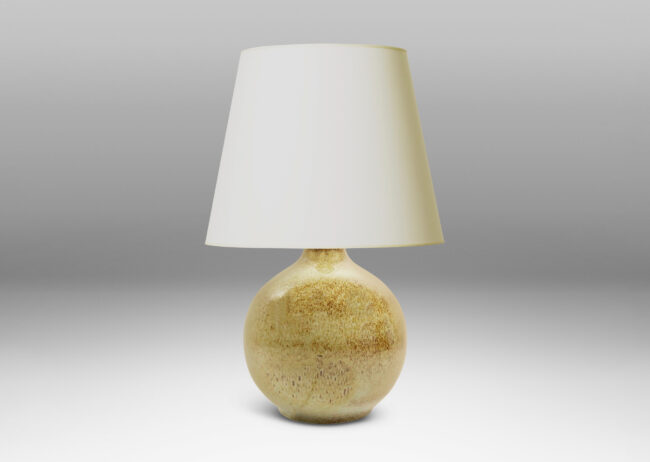 Gallery BAC globe form glazed in a beachy stipple dark over pale brown