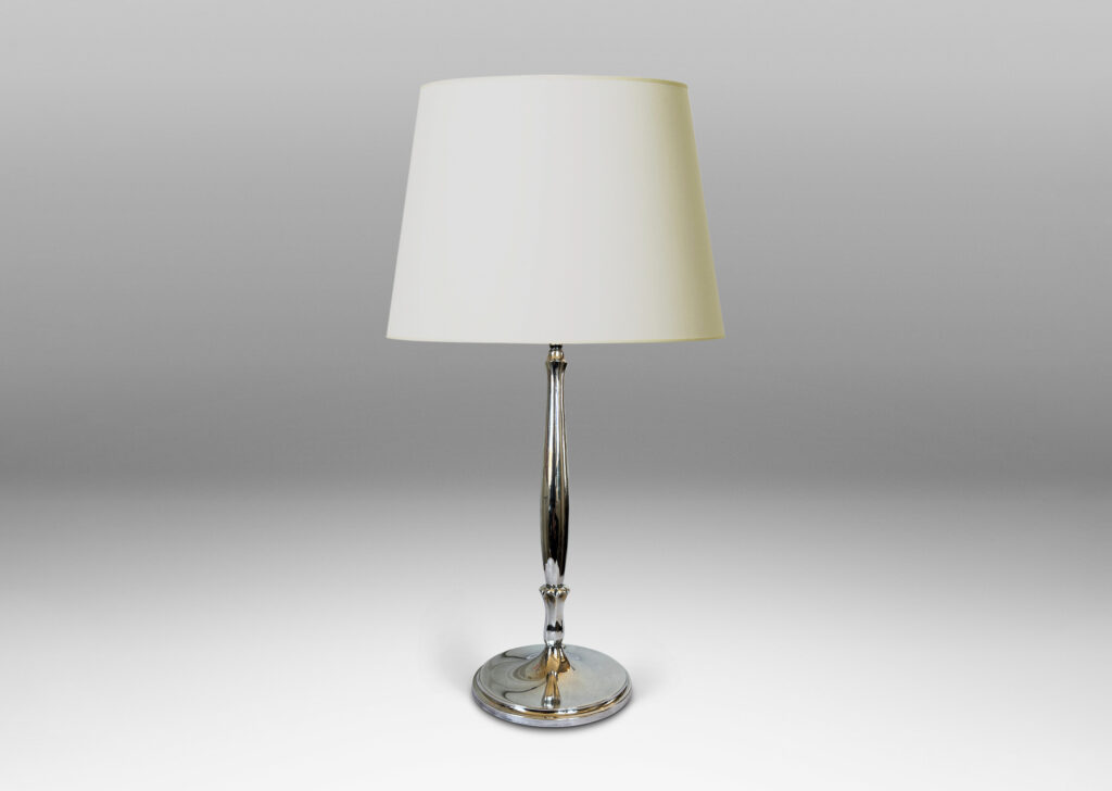 Gallery BAC sinuous swelling stands sprouting from abstracted tulip forms, mounted on disk stepped base; silver plate
