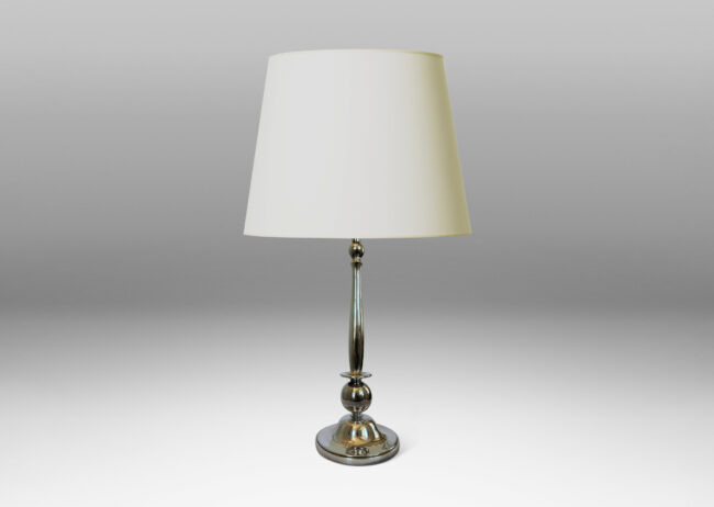 Gallery BAC sinuous swelling stand sprouting from a cuff atop an orb and disk base; silver plate