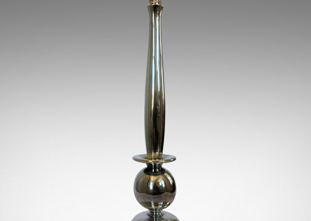 Gallery BAC sinuous swelling stand sprouting from a cuff atop an orb and disk base; silver plate