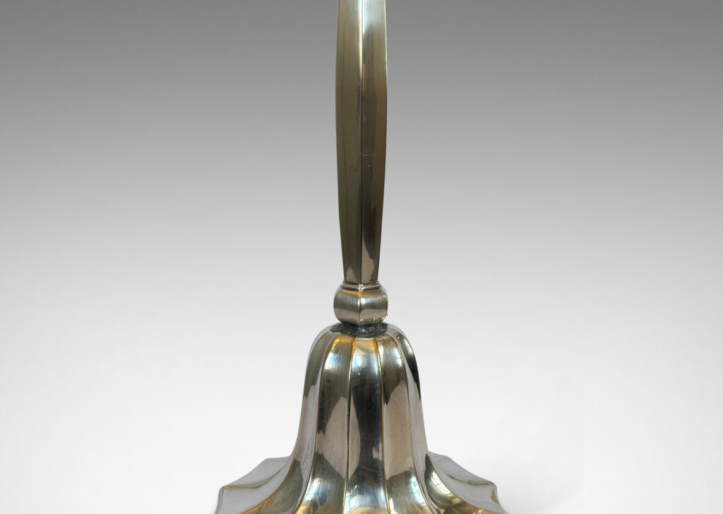 Gallery BAC swelling six-sided stand, with a fluted bell-form base; silver plate