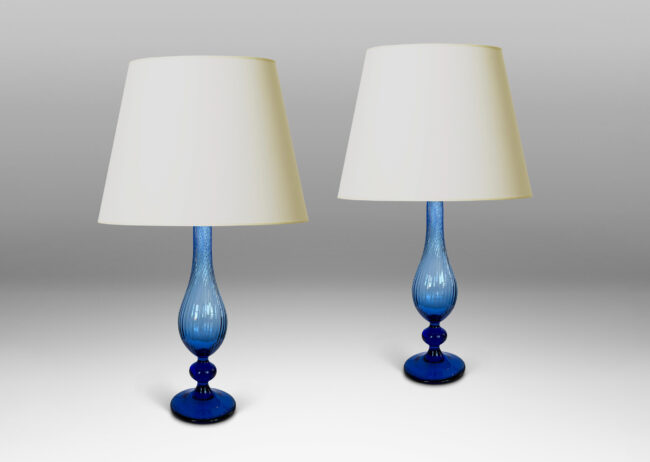 Gallery BAC hand-blown baluster forms with swirling patterns; blue glass