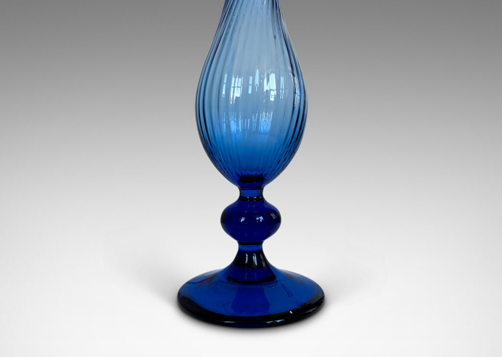 Gallery BAC hand-blown baluster forms with swirling patterns; blue glass