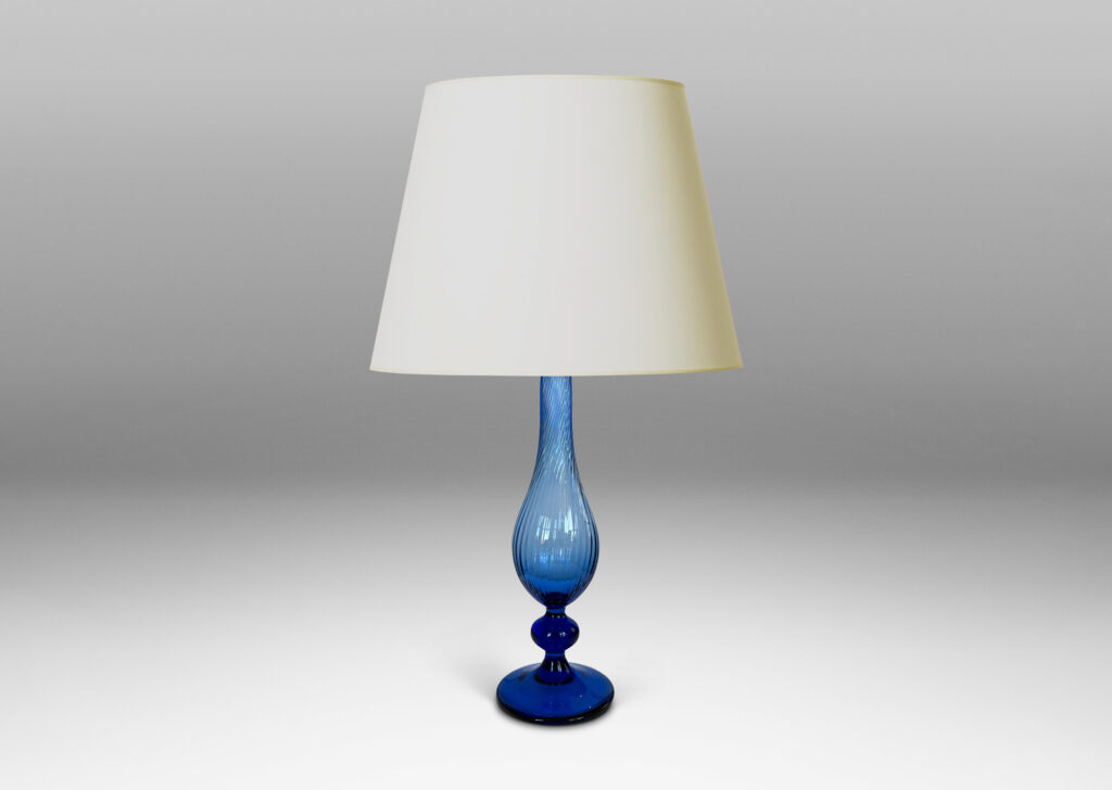 Gallery BAC hand-blown baluster forms with swirling patterns; blue glass
