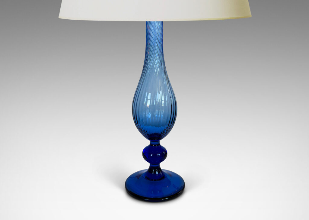 Gallery BAC hand-blown baluster forms with swirling patterns; blue glass