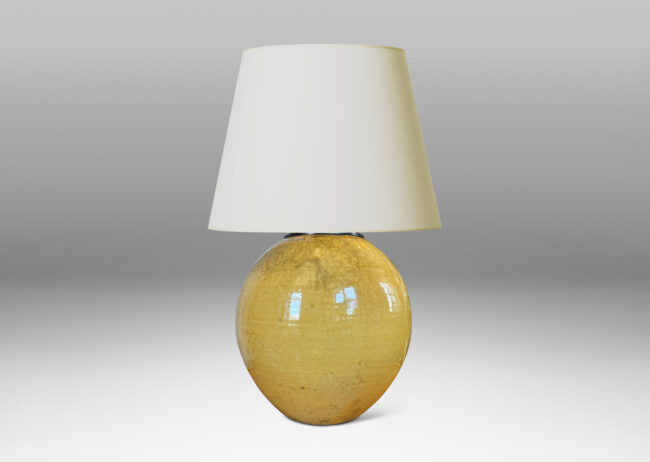 Gallery BAC plump spherical form, glazed in a gloss yellow with black stipple;