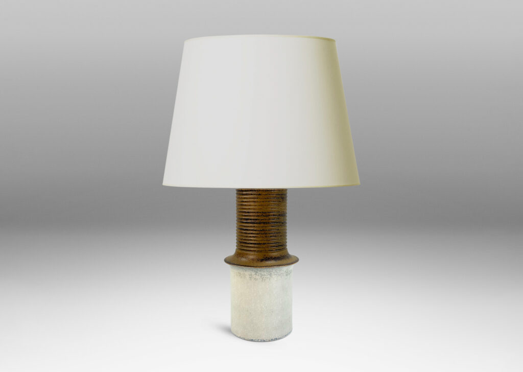 Gallery BAC iered form with ridged upper section, glazed in dappled brown and pale gray