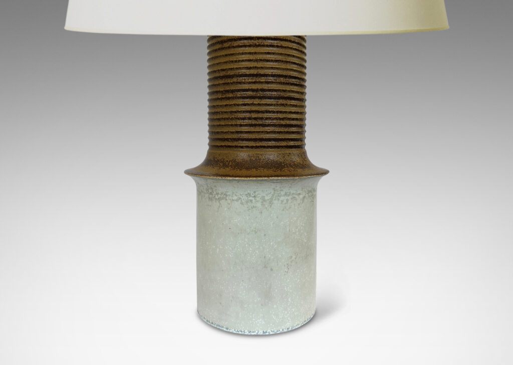 Gallery BAC iered form with ridged upper section, glazed in dappled brown and pale gray
