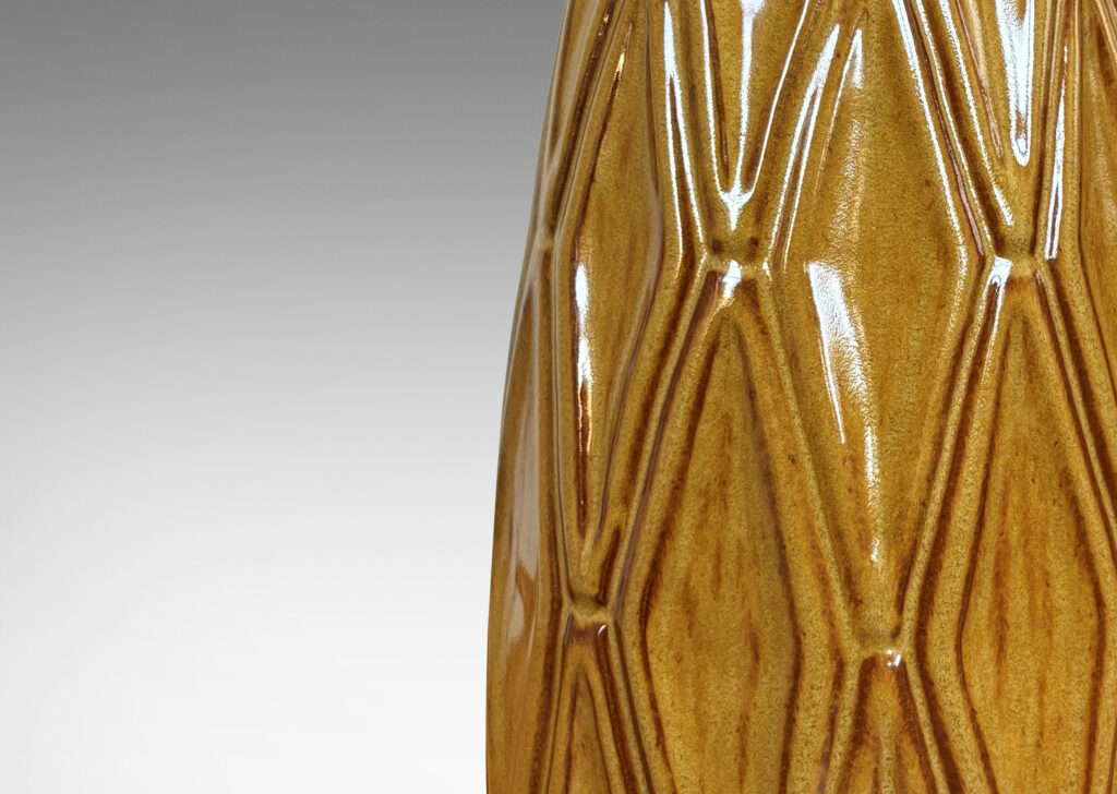 Gallery BAC conical form with alternating diamond relief, glazed in a golden-tan