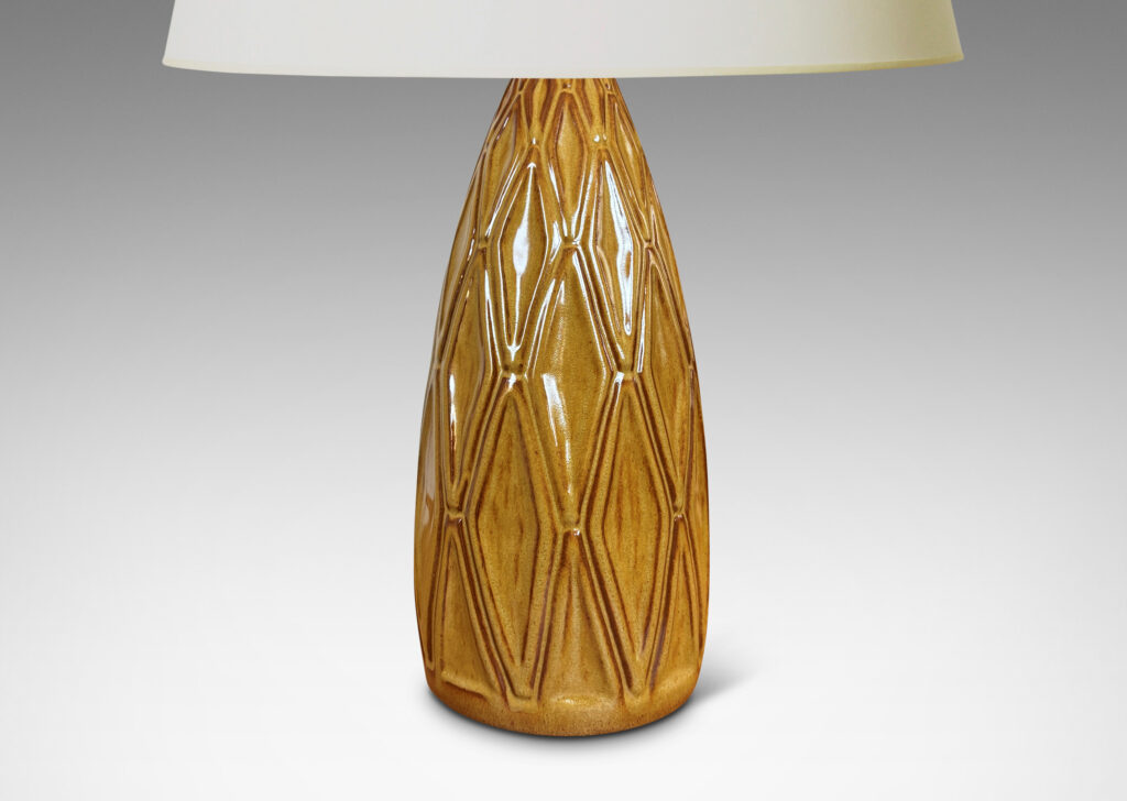 Gallery BAC conical form with alternating diamond relief, glazed in a golden-tan