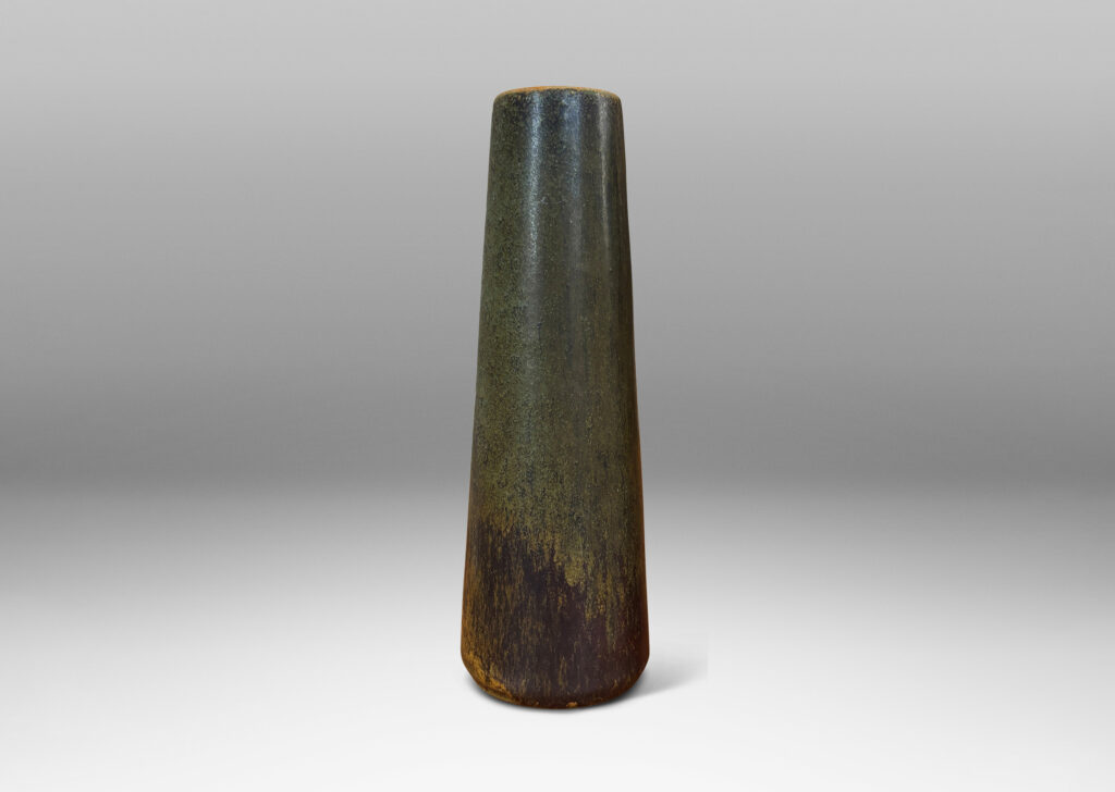 Gallery BAC tapered cylindrical forms in a mottled green-tan glazed