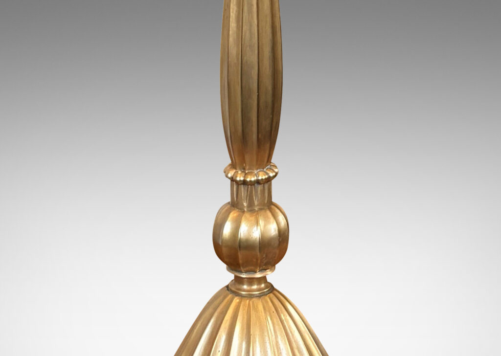 Gallery BAC luted stand and flaring base resembling a pleated tassel, with two horizontal sockets